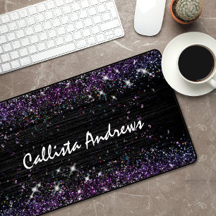 Cute purple black faux glitter desk mat