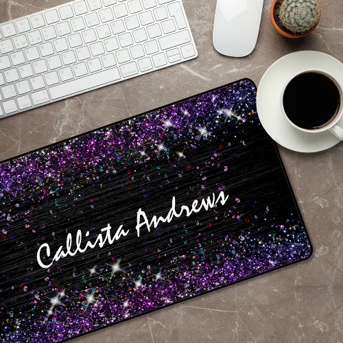 Cute purple black faux glitter desk mat