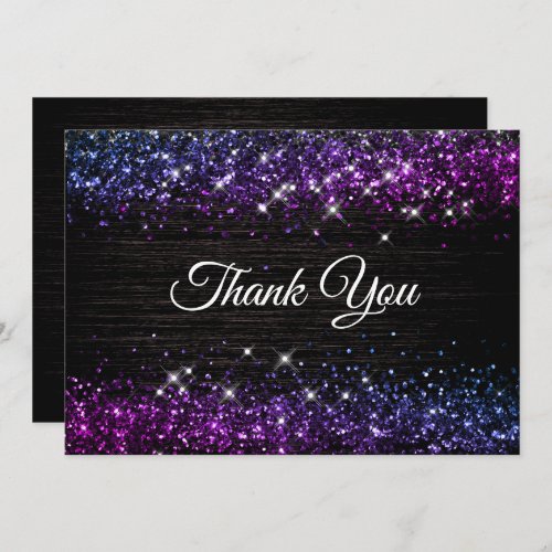 Cute purple black faux glitter thank you card