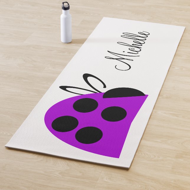 Cute Purple Black Ladybug Personalized Name Yoga Mat (In Situ)