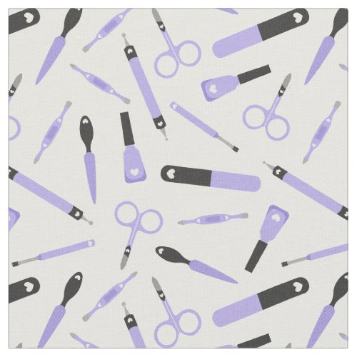 Cute Purple Black Manicurist Tools Pattern Fabric
