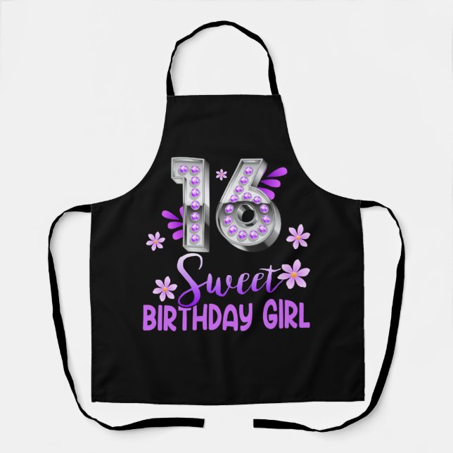 Cute Purple Black Sweet 16 Style I 16th Birthday S Apron (Front)