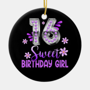 Cute Purple Black Sweet 16 Style I 16th Birthday S Ceramic Ornament