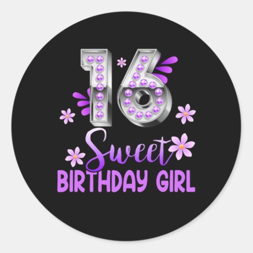 Cute Purple Black Sweet 16 Style I 16th Birthday S Classic Round Sticker