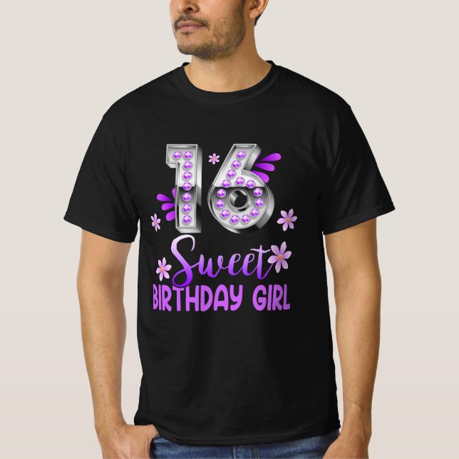 Cute Purple Black Sweet 16 Style I 16th Birthday S T-Shirt (Front)