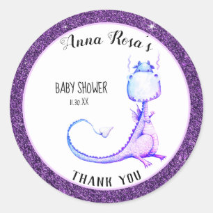 * Cute Purple Blue Dragon Baby Shower Thank You Classic Round Sticker