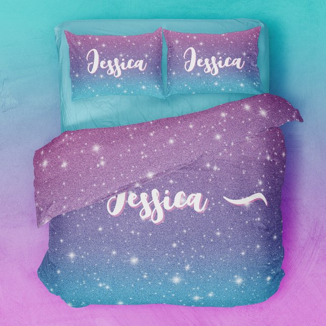 Cute Purple Blue Faux Glitter Sparkles Name Duvet Cover (Creator Uploaded)