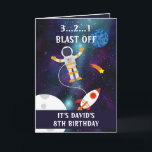 Cute Purple Blue Space Rocket Stars 8th Birthday Card<br><div class="desc">Cute Purple Blue Space Rocket Stars 8th Birthday, a nice and unique design made for anyone looking for a grandson 8th birthday card, son 8th birthday card or boy 8th birthday card, this one is intended for you. The design features a cute astronaut on the moon with a space rocket,...</div>