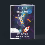 Cute Purple Blue Space Rocket Stars 8th Birthday Card<br><div class="desc">Cute Purple Blue Space Rocket Stars 8th Birthday, a nice and unique design made for anyone looking for a grandson 8th birthday card, son 8th birthday card or boy 8th birthday card, this one is intended for you. The design features a cute astronaut on the moon with a space rocket,...</div>