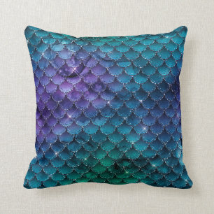 Cute Purple Blue Teal Mermaid Scales Throw Pillow