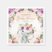 Cute Purple Blush Tropical Elephant Baby Shower