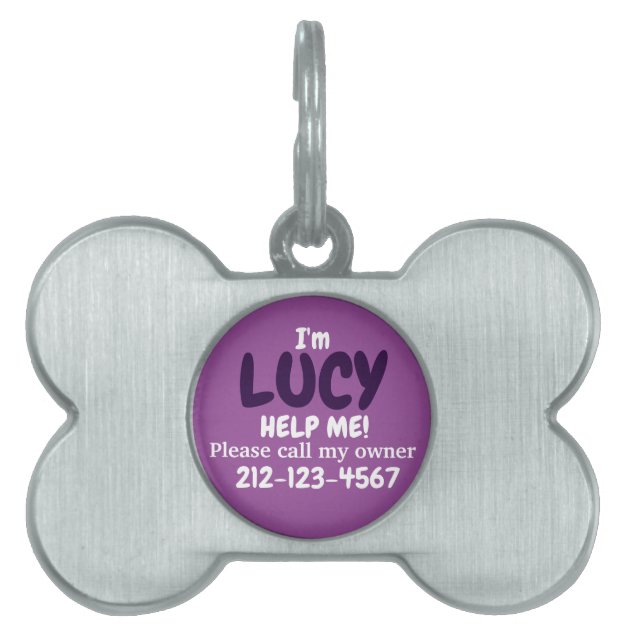 Cute Purple Bone Shaped Pet Name Tag Zazzle