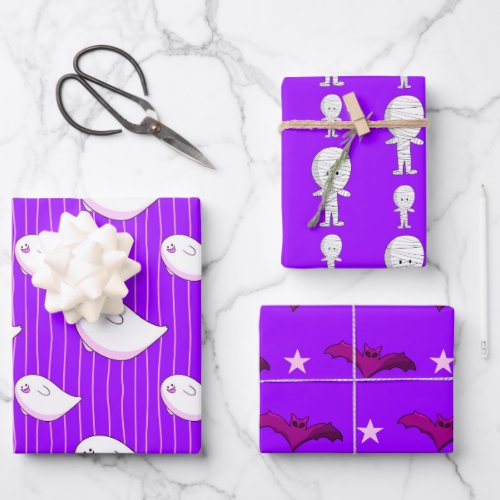 Cute Purple Boo Ghost Halloween Trick or Treat Wrapping Paper Sheets