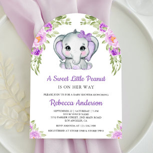 Cute Purple Bow Floral Elephant Arch Baby Shower Invitation
