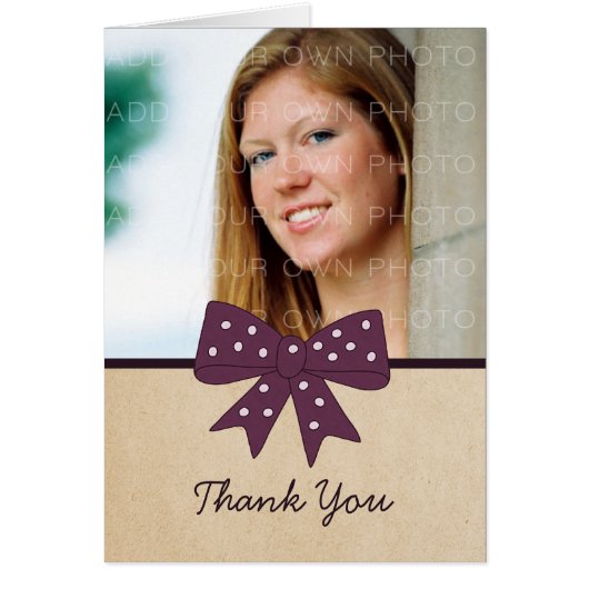 Cute Purple Bow Graduation Thank You Card (Front)