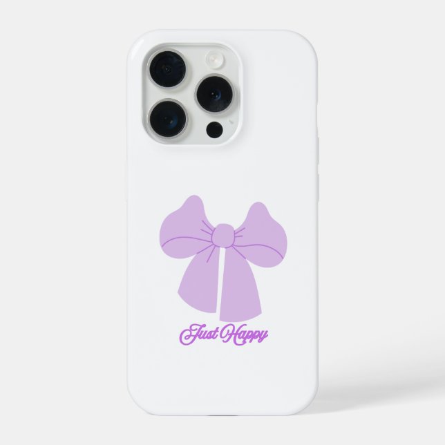 Cute Purple Bow Just Happy Aesthetic iPhone 15 Pro Case (Back)