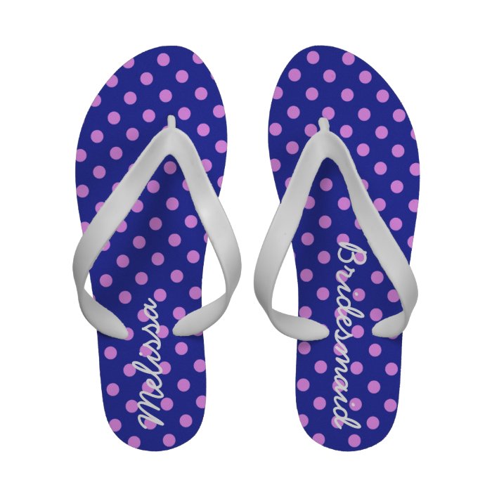 Cute Purple Bridesmaid Polka Dot Custom Name Flip Flops