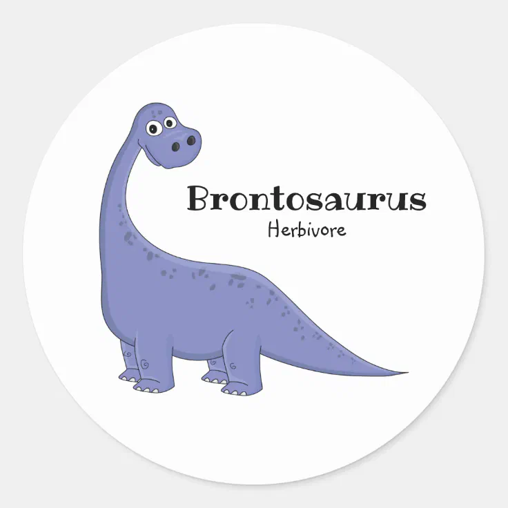 Cute purple Brontosaurus dinosaur cartoon drawing Classic Round Sticker |  Zazzle