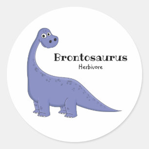Cute purple Brontosaurus dinosaur cartoon drawing Classic Round Sticker