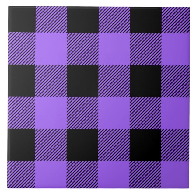 cute purple buffalo plaid Country style Ceramic Tile (Front)
