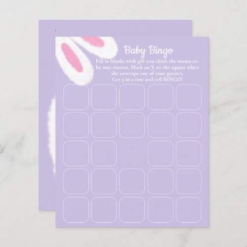 Cute Purple Bunny Baby Shower Bingo Game