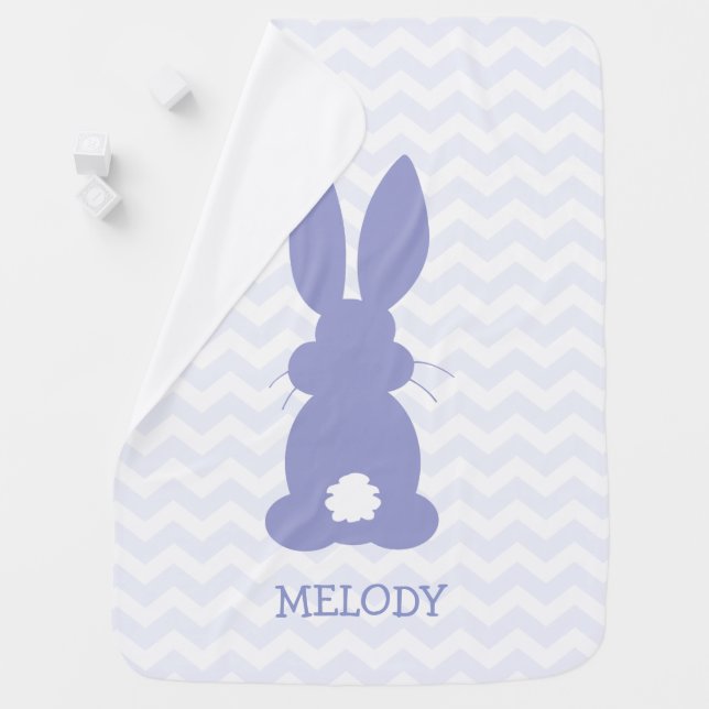 Cute Purple Bunny Silhouette Personalized Girls Baby Blanket (In Situ)