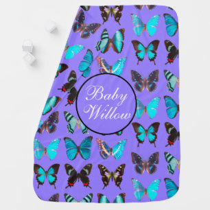 Cute Purple Butterflies Pattern Personalized  Baby Blanket