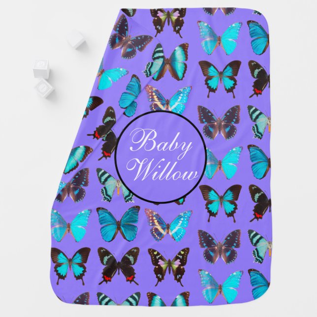 Cute Purple Butterflies Pattern Personalized  Baby Blanket (In Situ)