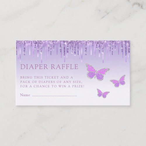 Cute Purple Butterfly Baby Shower Diaper Raffle  Enclosure Card