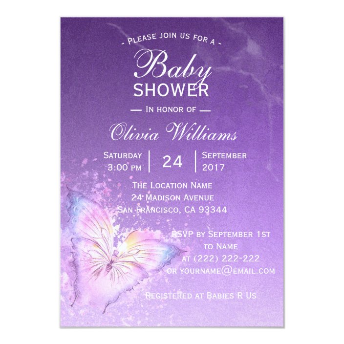 purple butterfly baby shower invitations