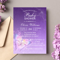 Cute Purple Butterfly Baby Shower Templates