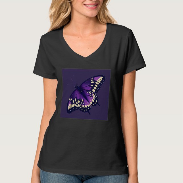 Cute Purple Butterfly Illustration Retro Minimal W T-Shirt (Front)