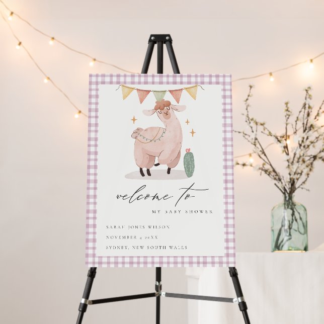 Cute Purple Cactus Boho Llama Baby Shower Welcome Foam Board (In Situ (Stand))