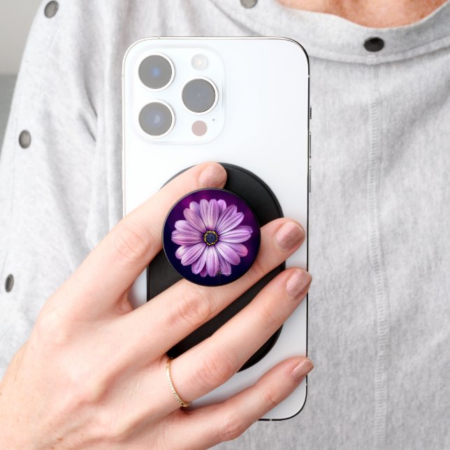 Cute Purple Calendula Flower Floral Phone PopSocket (Hand)