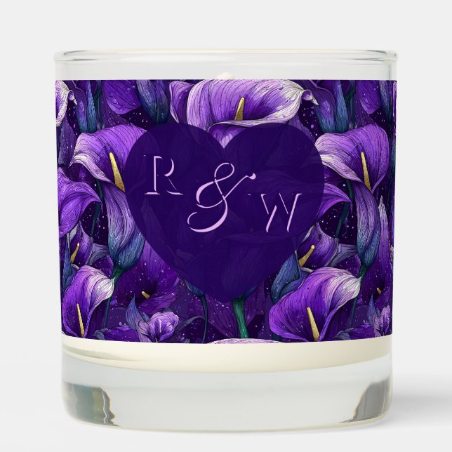 Cute Purple Calla Lilies Flower Boho Wedding Scented Candle (Front)
