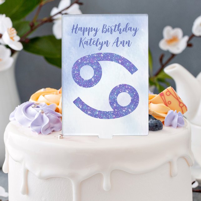 Cute Purple Cancer Astrology Sign Custom Birthday Cake Topper (Creator Uploaded)