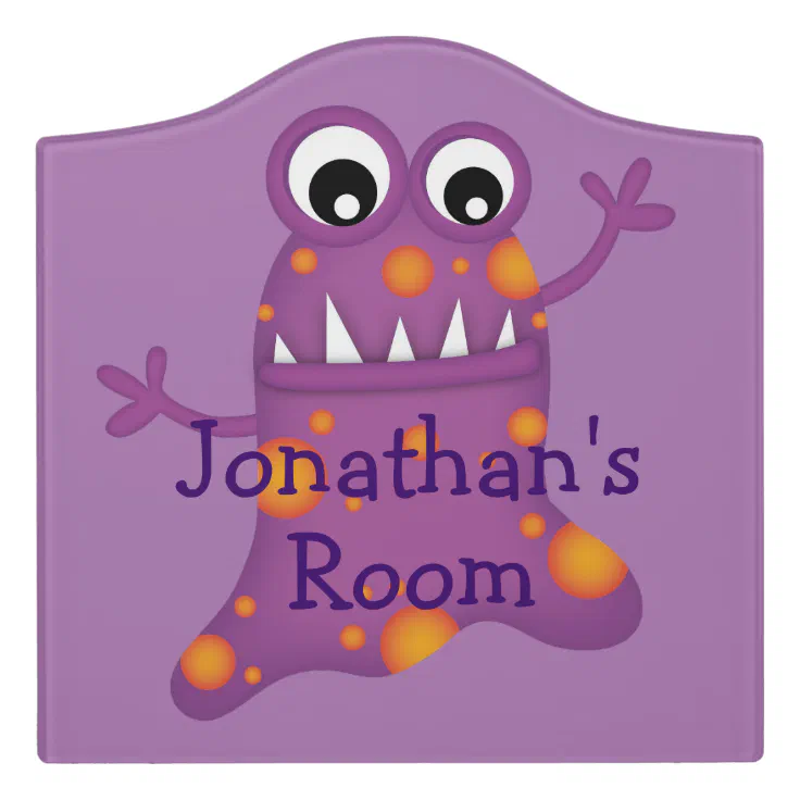 Cute Purple Cartoon Blob Monster Fun for Kids Door Sign | Zazzle