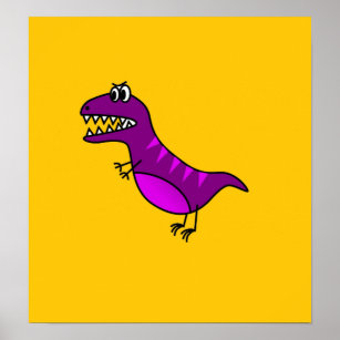 Cute purple cartoon dinosaur kid's art poster