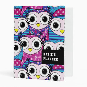 Cute purple cartoon owls seamless pattern mini binder
