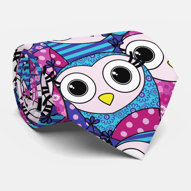 Cute purple cartoon owls seamless pattern tie (Rolled)
