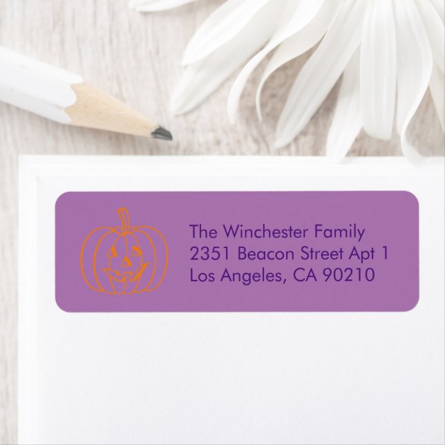 Cute purple carved pumpkin Halloween address Label (Insitu)