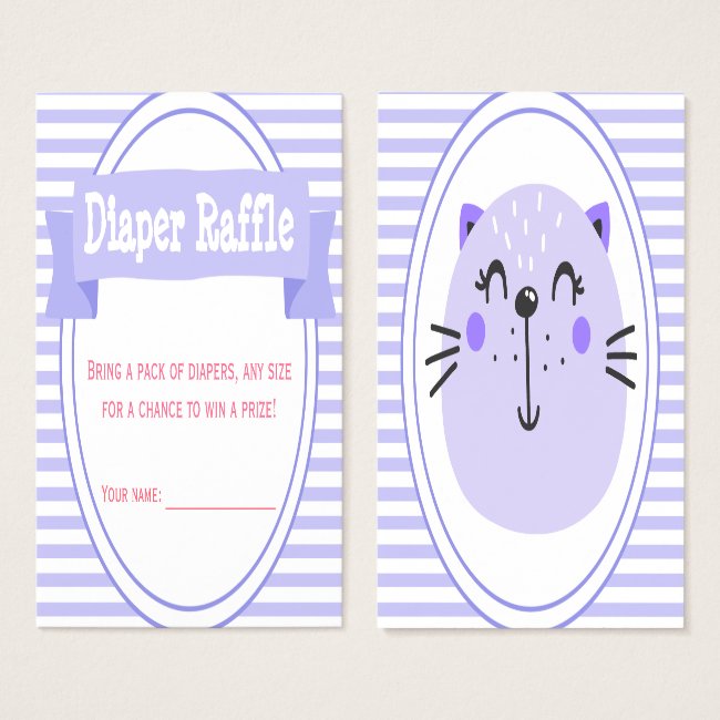 Cute Purple Cat Baby Shower Diaper Raffle Tickets