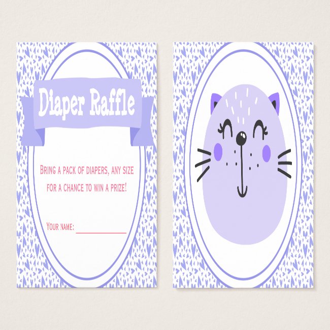 Cute Purple Cat Baby Shower Diaper Raffle Tickets