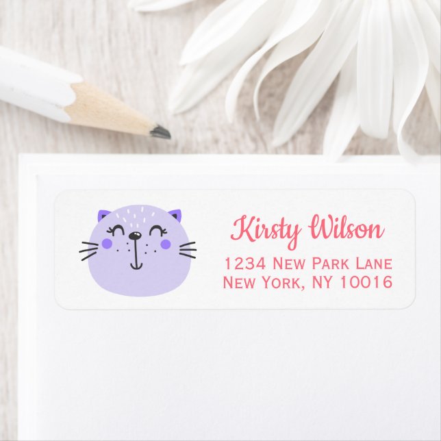 Cute Purple Cat | Baby Shower Label (Insitu)