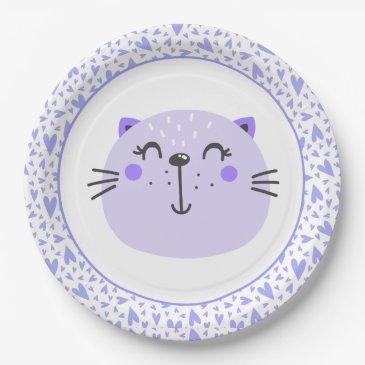 Cute Purple Cat | Baby Shower Paper Plates