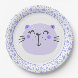 Cute Purple Cat Baby Shower Paper Plates