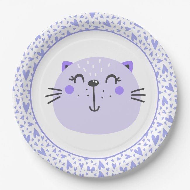 Cute Purple Cat | Baby Shower Paper Plates