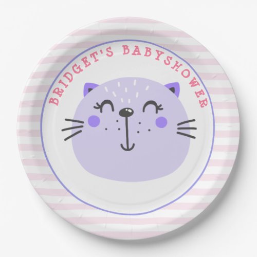 Cute Purple Cat  Baby Shower Paper Plates