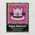 Cute Purple Cat Bat Hat Magical Halloween Holiday Postcard