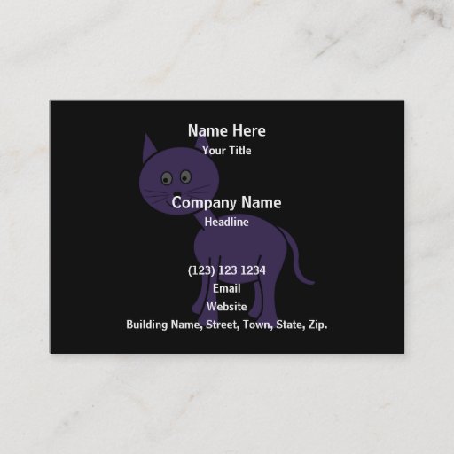 Customizable Cute Purple Cat. Cat Cartoon on Black. Business Cards